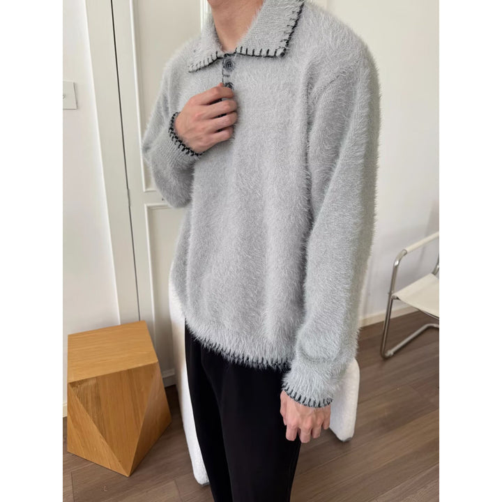 Women's Cozy Chunky Knit Sweater with Polo Collar Mune Fashion