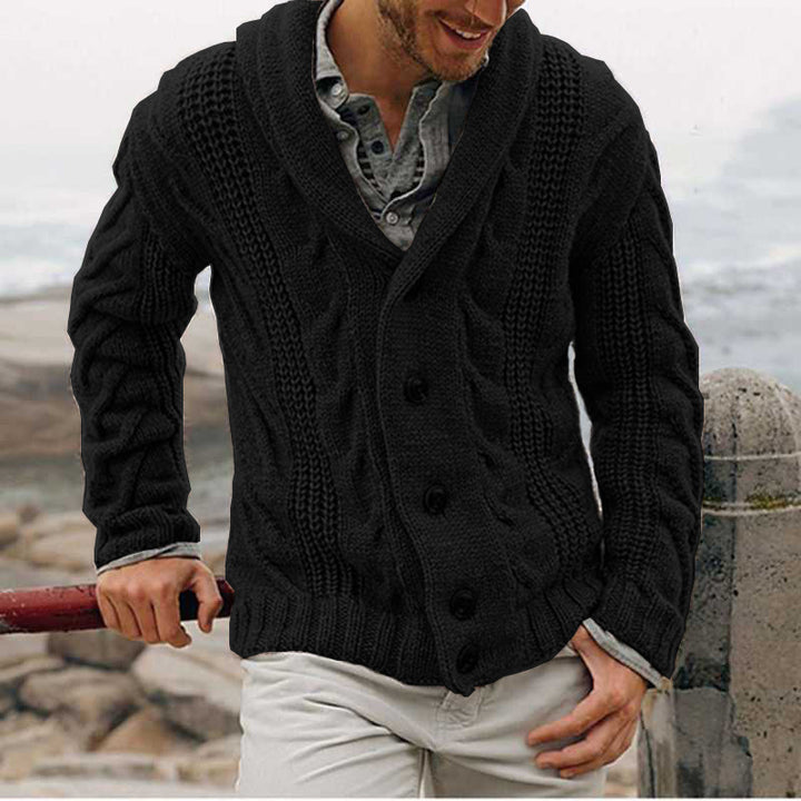 Men's chunky knit cardigan with shawl collar and cable pattern Mune Fashion