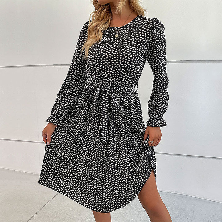 Women's Midi Dress with Waist Belt and Dots Mune Fashion