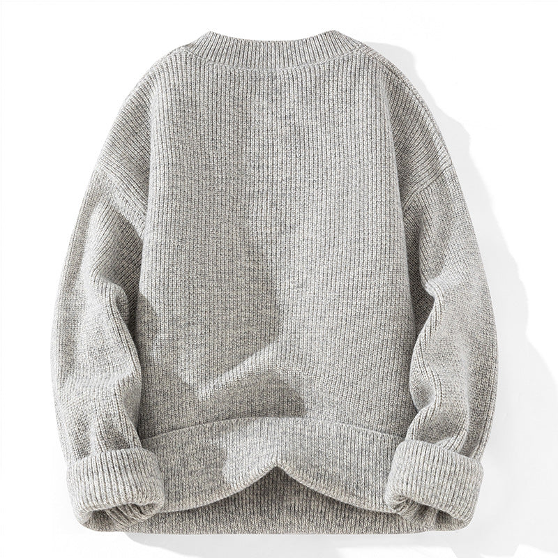 Unisex chunky knit Henley pullover with half button placket and ribbed texture Mune Fashion