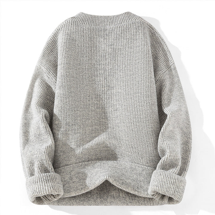 Unisex chunky knit Henley pullover with half button placket and ribbed texture Mune Fashion