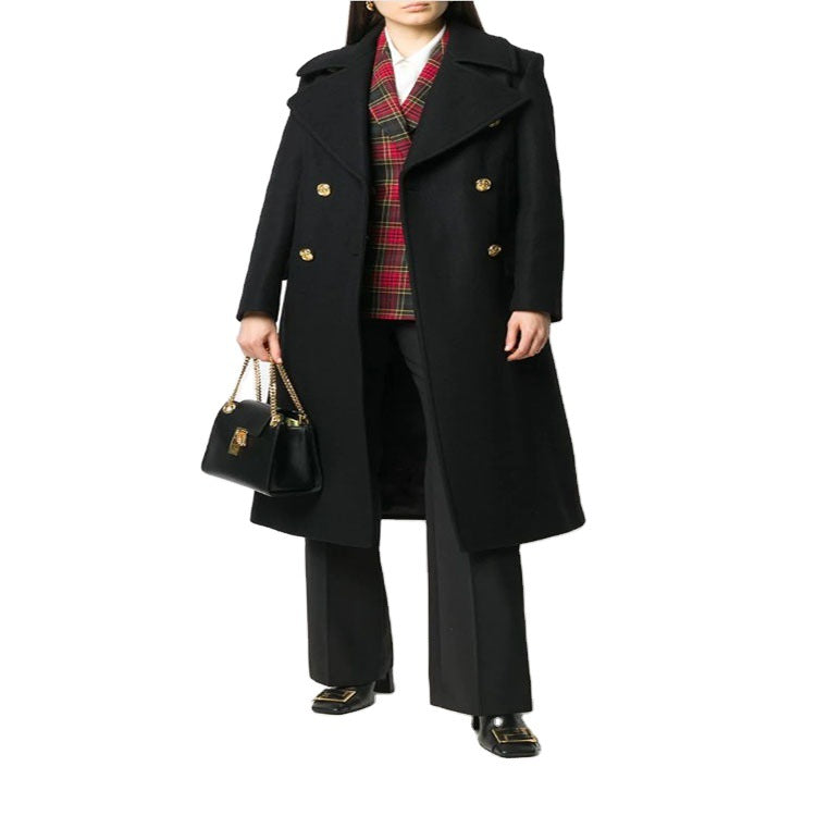 Women Double-breasted Coat in Military Look with Golden Decorative Buttons Mune Fashion