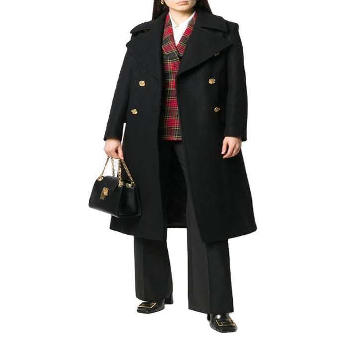 Women Double-breasted Coat in Military Look with Golden Decorative Buttons Mune Fashion