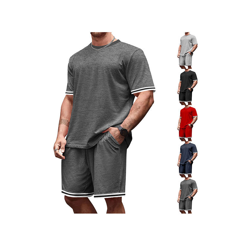 Men's sporty lounge set made of high-quality cotton blend with fitted short-sleeve shirt and drawstring shorts with contrasting cuffs Mune Fashion