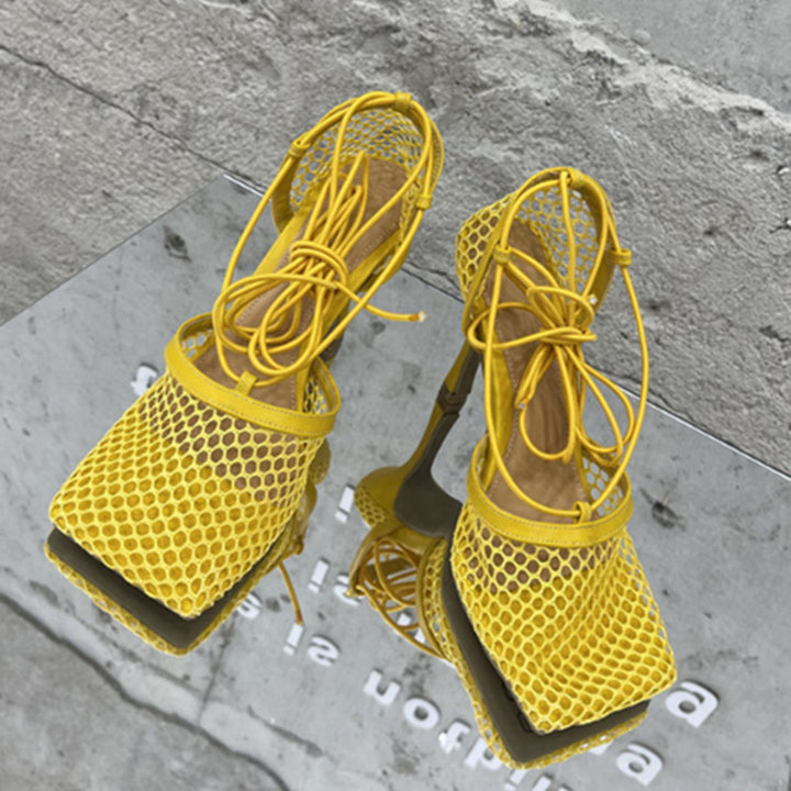 Ladies airy mesh sandal with square toe box and wrap lacing Mune Fashion