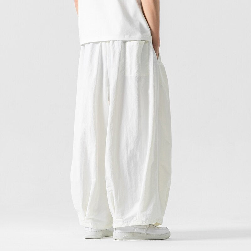 Men's wide flowing Palazzo pants with pleats and drawstring waistband Mune Fashion