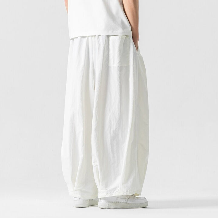 Men's wide flowing Palazzo pants with pleats and drawstring waistband Mune Fashion