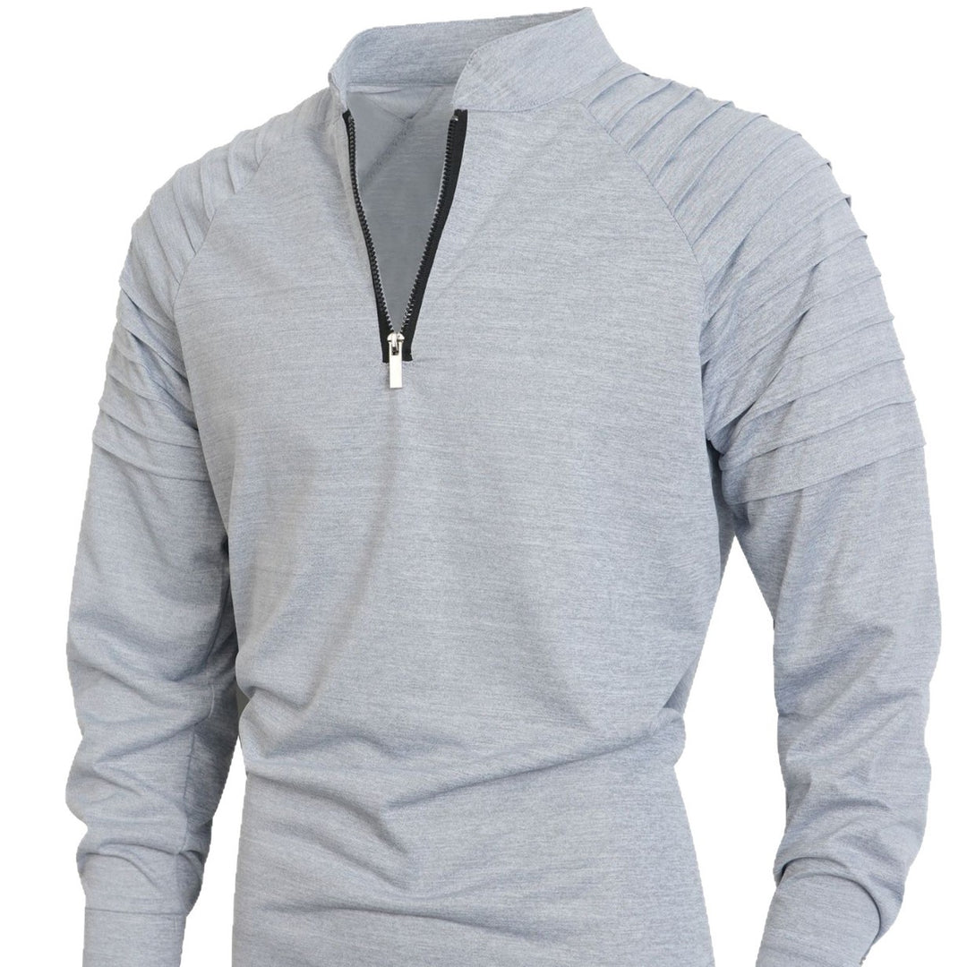 Men's Slim-Fit Troyer with quilted shoulder yoke and half zip Mune Fashion