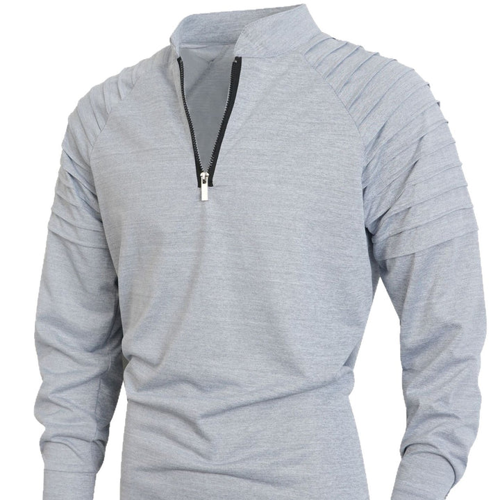 Men's Slim-Fit Troyer with quilted shoulder yoke and half zip Mune Fashion