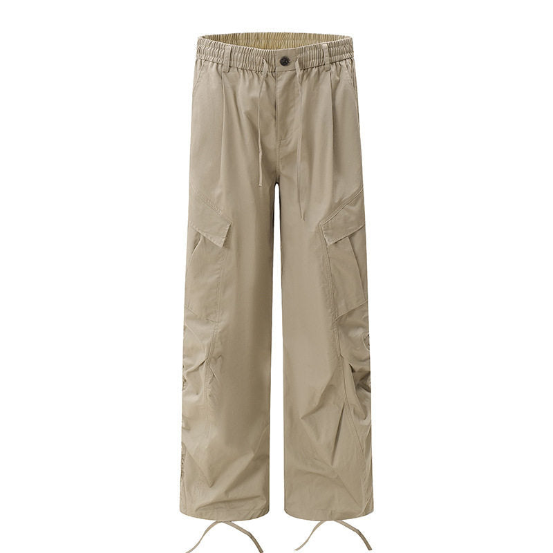 Women's Wide Cargo Palazzo Pants with Drawstring Waistband and Adjustable Hem Cords Mune Fashion