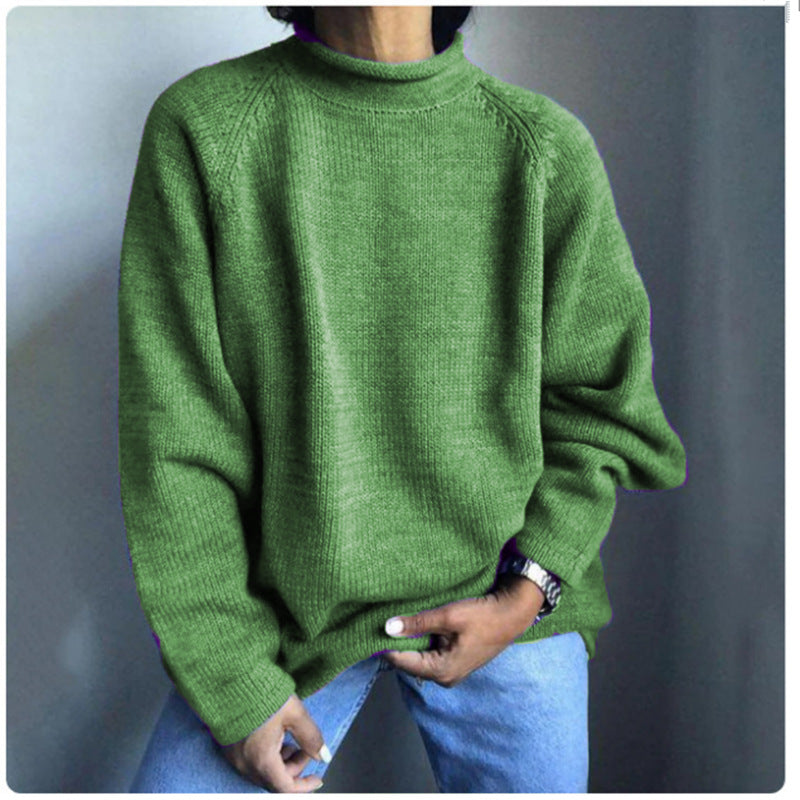 Women nan kastiger fine knit sweater with short standing collar and raglan sleeves Mune Fashion