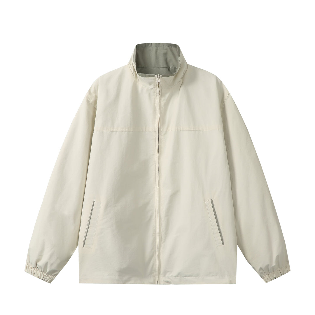 Unisex Lightweight Boxy Windbreaker with High Stand Collar and Drawstring Mune Fashion