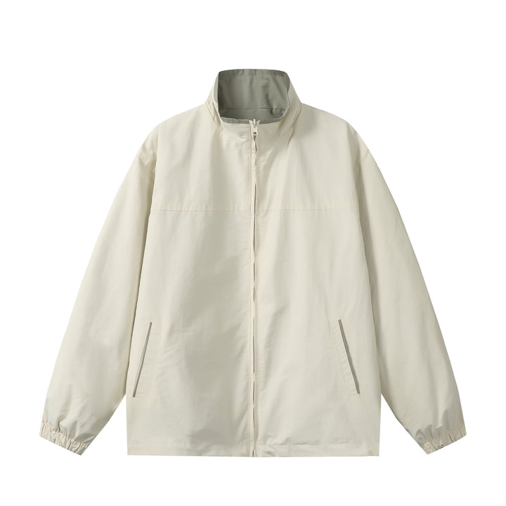 Unisex Lightweight Boxy Windbreaker with High Stand Collar and Drawstring Mune Fashion