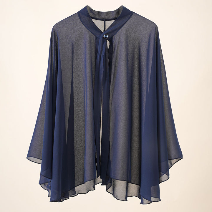 Women's Chiffon Cape with Bow Collar and Decorative Button Mune Fashion