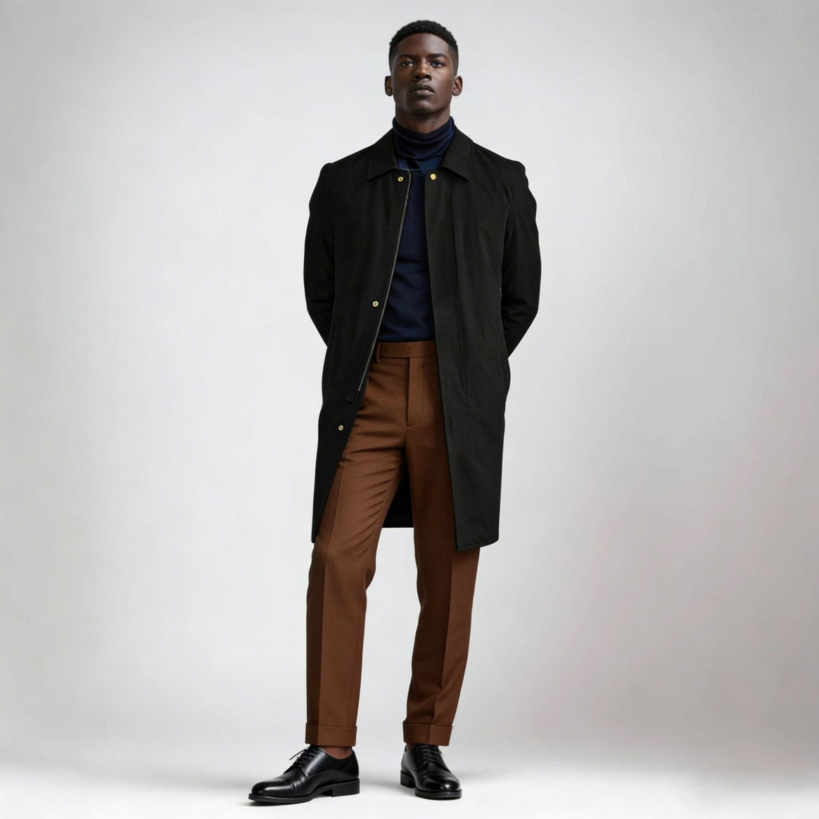 Men's classic knee-length coat with concealed button placket Mune Fashion