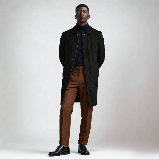 Men's classic knee-length coat with concealed button placket Mune Fashion