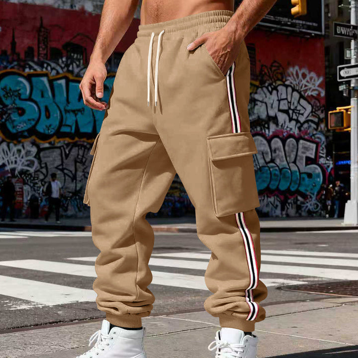 Men's Cargo Jogger Pants with Side Flap Cargo Pockets, Drawstring & Ribbed Cuffs