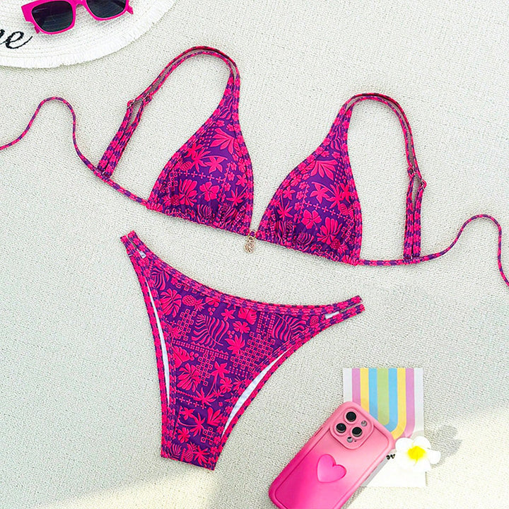 Ladies triangle bikini with floral design and fashionable accents Mune Fashion