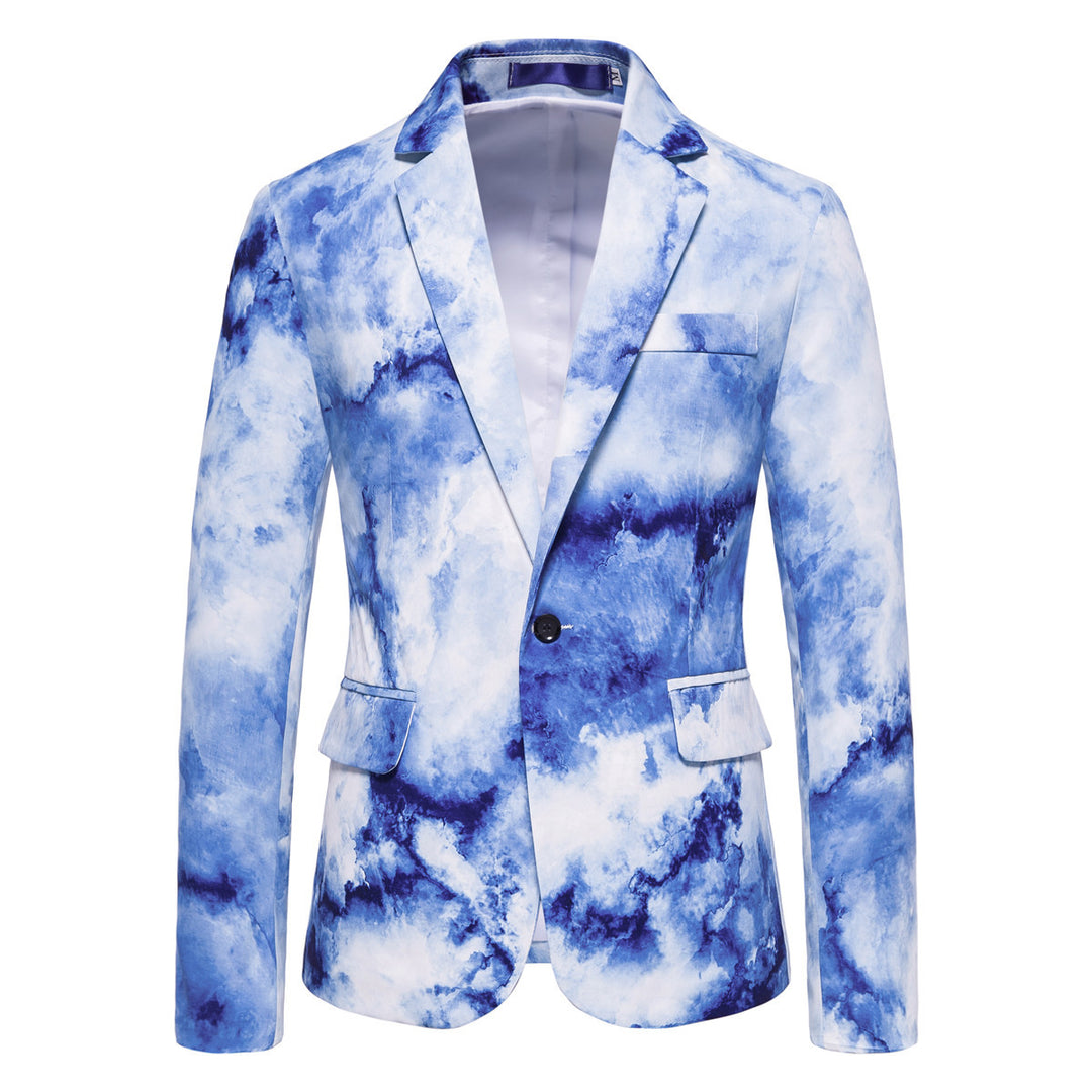 Men's Slim-Fit Blazer with Watercolor Print and One-Button Closure Mune Fashion