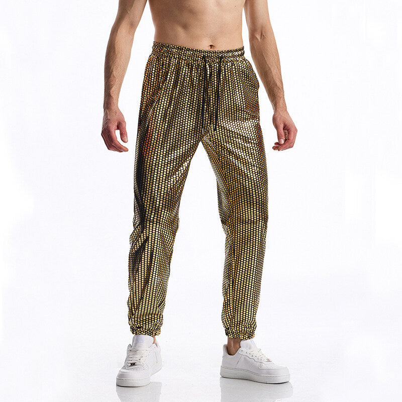Men's Glamorous Jogging Pants with Metallic Check, Elastic Waistband and Slim Silhouette Mune Fashion