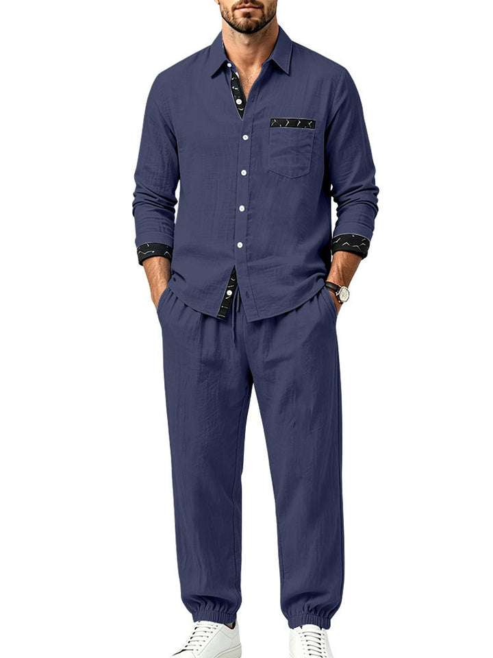 Men's Lightweight Cotton Loungewear Two-Piece Set with Shirt and Drawstring Joggers Mune Fashion