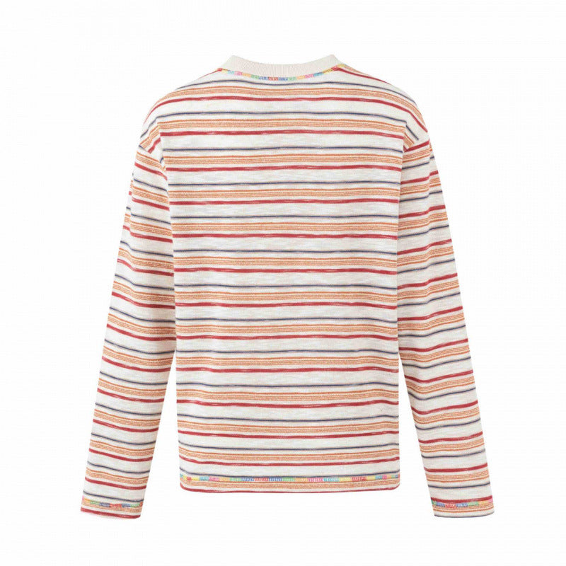 Unisex Oversize striped fine knit sweater with round neck and textured weave look Mune Fashion