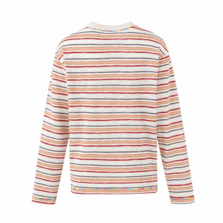 Unisex Oversize striped fine knit sweater with round neck and textured weave look Mune Fashion