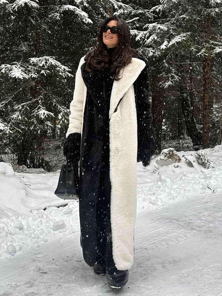 Women's Long Teddy Fur Coat with Contrast Hood Mune Fashion