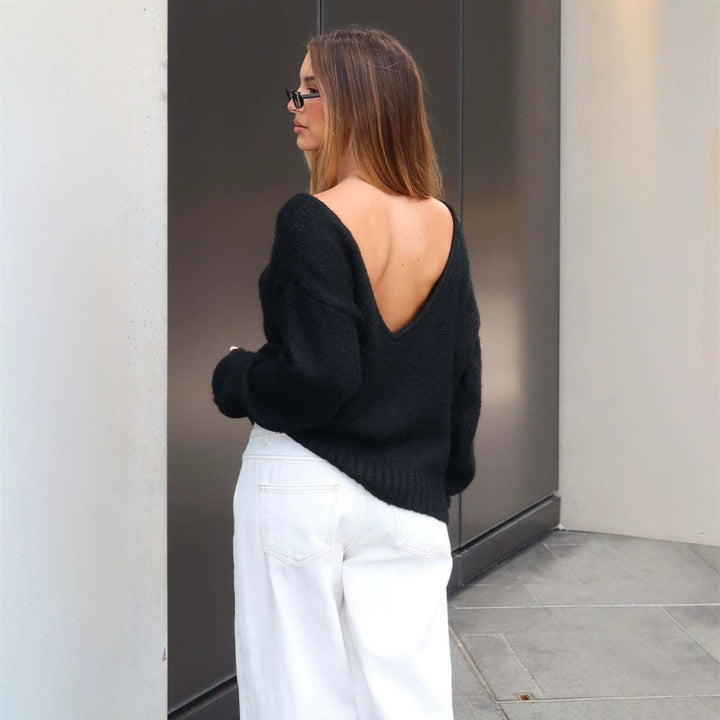 Women Oversize Boucle Sweater with Wide Boat Neck and Ribbed Cuffs Mune Fashion