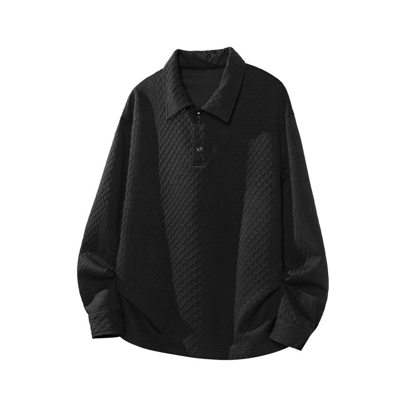 Men's Oversized Polo Shirt Sweatshirt with Diamond Pattern, Extended Cut and Polo Collar Mune Fashion
