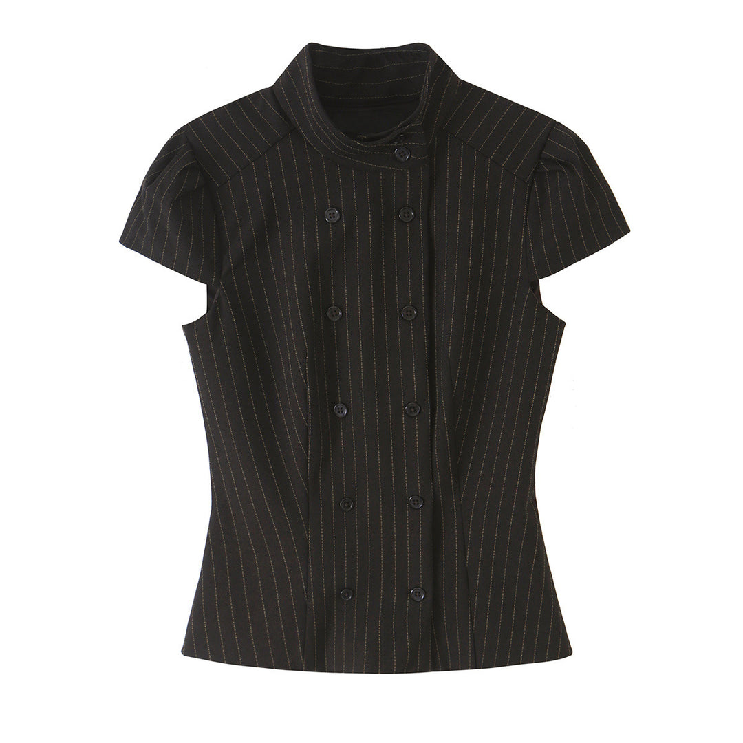Women's high-waisted straight-cut pinstripe trousers with cropped length Mune Fashion