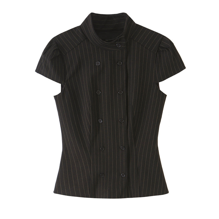 Women's high-waisted straight-cut pinstripe trousers with cropped length Mune Fashion