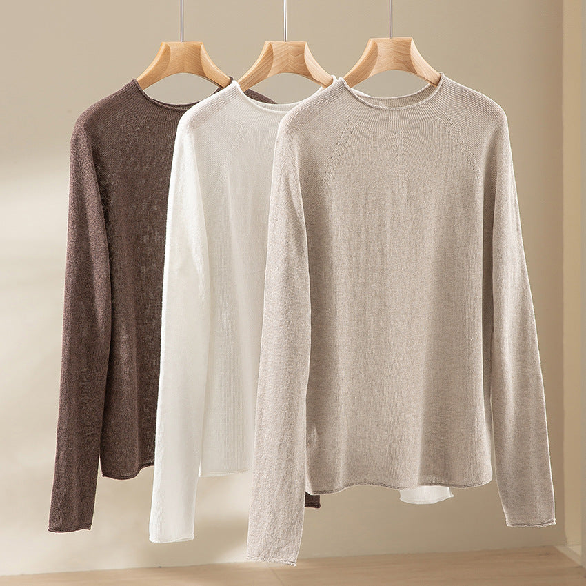 Women's Light Structured Knit Pullover with Round Neckline and Casual Boxy Silhouette Mune Fashion