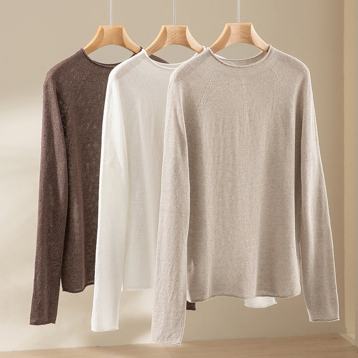 Women's Light Structured Knit Pullover with Round Neckline and Casual Boxy Silhouette Mune Fashion