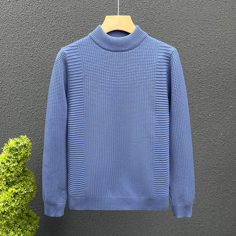 Women's fine knit pullover with structured waffle and ribbed texture and stand-up collar Mune Fashion
