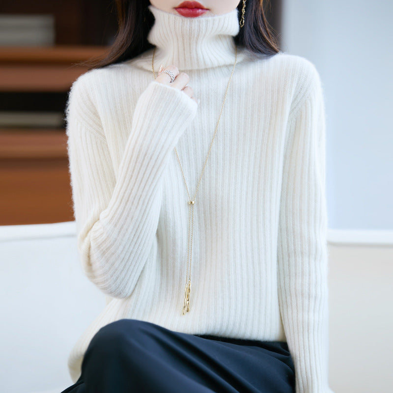 Women's Slim Fine Knit Turtleneck Sweater with Fine Rib Structure and Cashmere-like Feel Mune Fashion