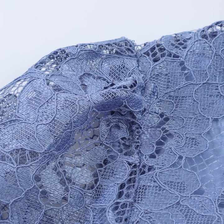 Women Transparent Lace Blouse with Shirt Collar and Puff Sleeves Mune Fashion
