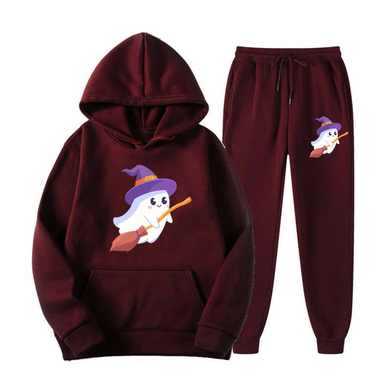 Unisex nan cozy hoodie and jogging pants set with Halloween ghost print Mune Fashion