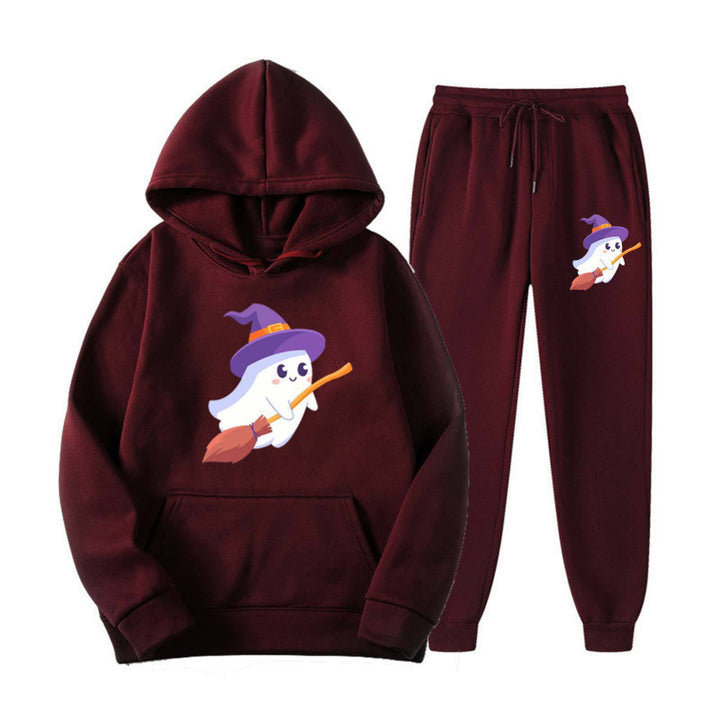 Unisex nan cozy hoodie and jogging pants set with Halloween ghost print Mune Fashion