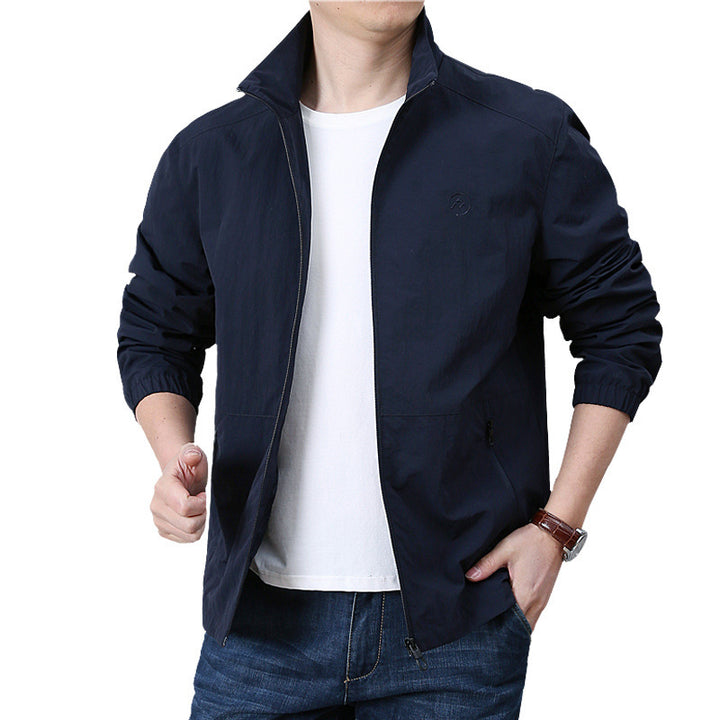 Men's Lightweight Wind Jacket with Stand Collar, Elastic Cuffs and Concealed Zipper Mune Fashion