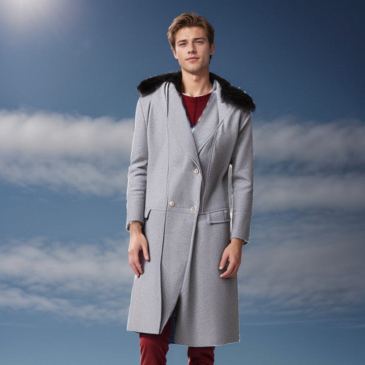 Men's Elegant Wool Jacket with Faux Fur Collar Mune