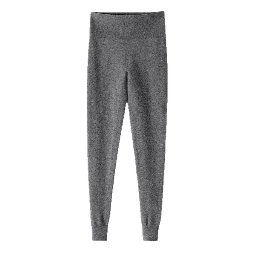 Women's Thermal Fine Knit Leggings with High Waist and Ribbed Ankle Cuff Mune Fashion