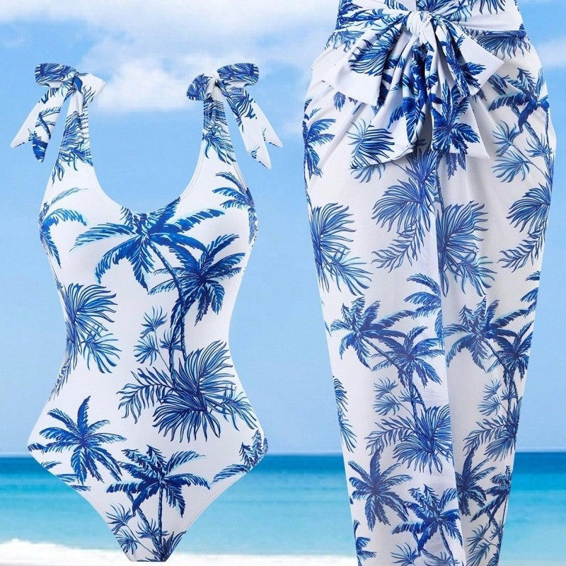 Women's jumpsuit with floral palm print and elegant overlay Mune Fashion