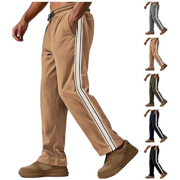 Men's loose training pants in corduroy look with drawstring waistband and side contrast stripes Mune Fashion