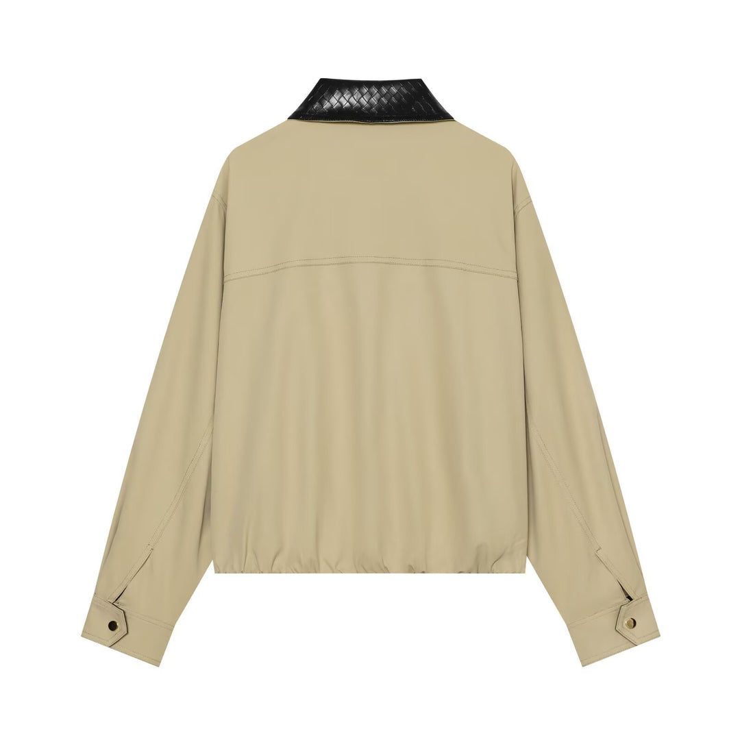 Women's Light Oversized Blouson Jacket with Contrasting Embossed Faux Leather Collar Mune Fashion
