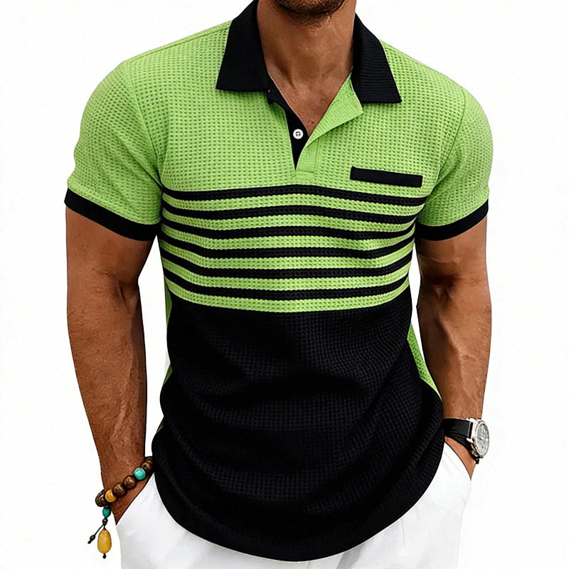 Men's Jacquard Polo with Block Stripes, Chest Cover and Cotton Mix Mune Fashion