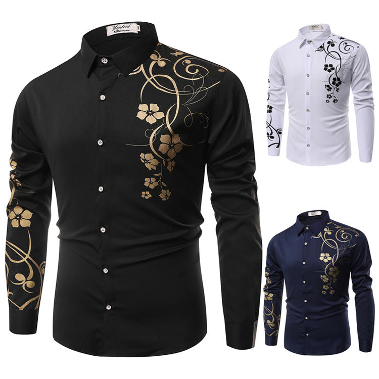 Men's Slim-Fit Shirt with Floral Allover Print, Long Sleeve and Stretch Cotton Blend Mune Fashion