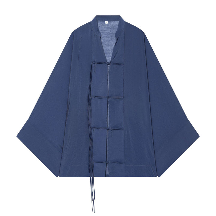 Women's Kimono-Cape Jacket with Chinese Button Closure and Long Tassels Mune Fashion
