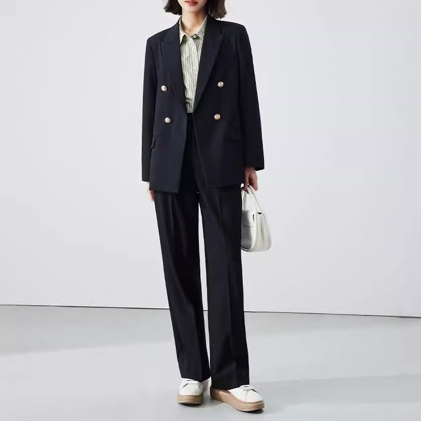 Women's Double-Breasted Blazer with Shiny Buttons Mune Fashion