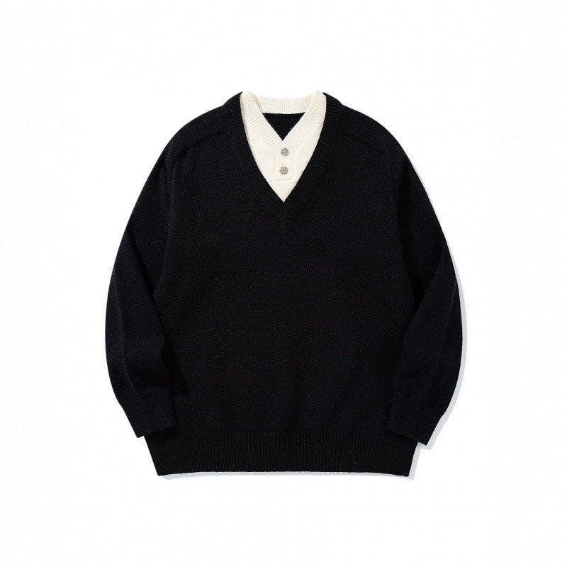Men's V-neck sweater with integrated Henley collar Mune Fashion